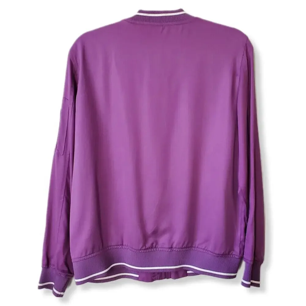 Harlowe & Graham Women Purple Bomber Jacket M Classic Preppy Lightweight NEW
